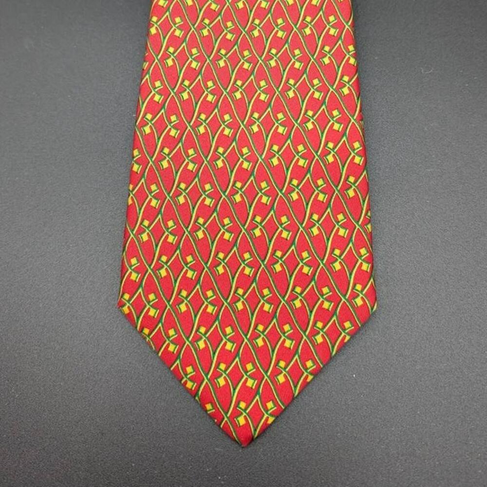 Salvatore Ferragamo Silk Tie Mens Red Geometric Necktie Made in Italy Career